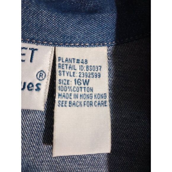 Koret City Blues Shirt Ladies 16W Chambray Button Front Blue Red Hearts Painted - Picture 6 of 7